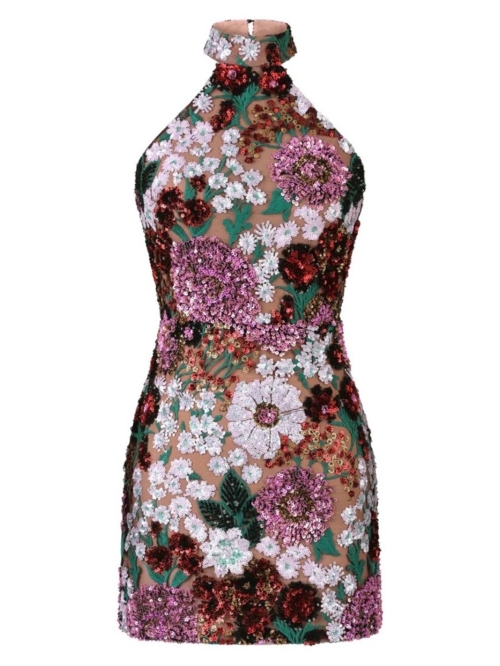 Bella Barnett Embellished Floral Halter Mini Dress - Pink & Green